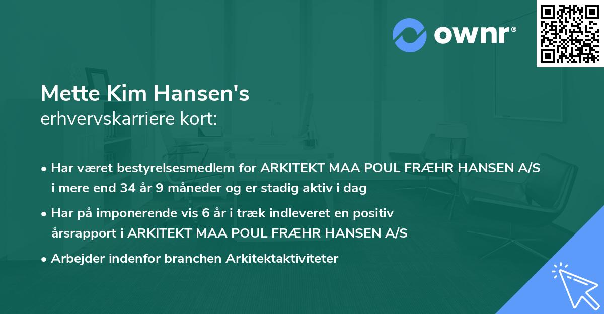 Mette Kim Hansen's erhvervskarriere kort
