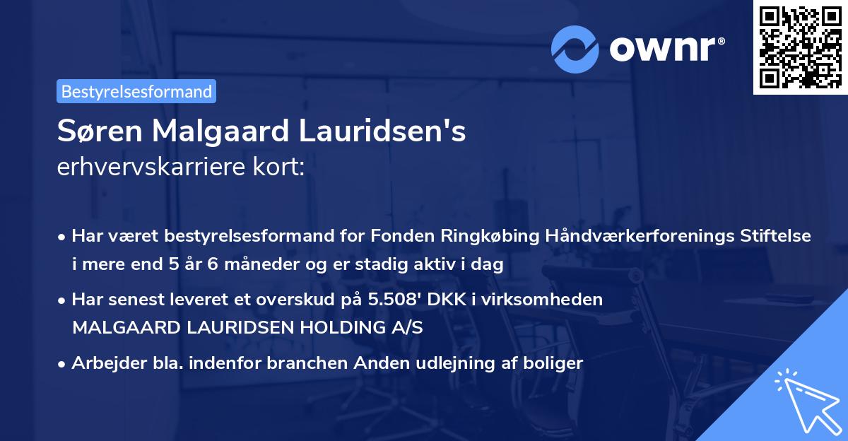 Søren Malgaard Lauridsen's erhvervskarriere kort