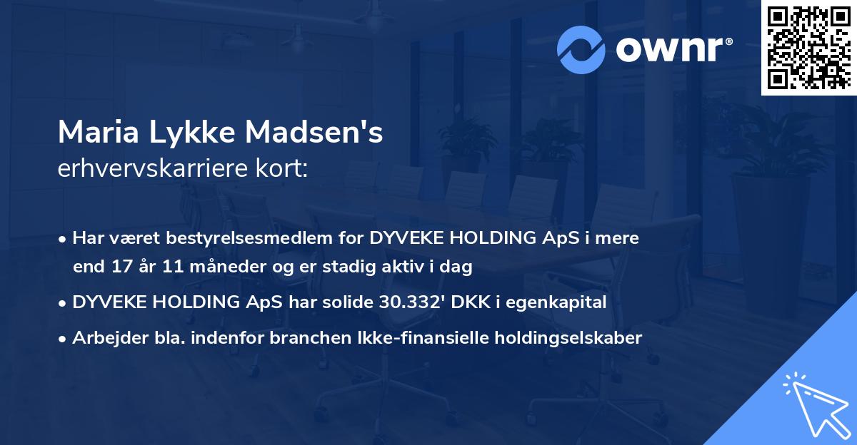 Maria Lykke Madsen's erhvervskarriere kort