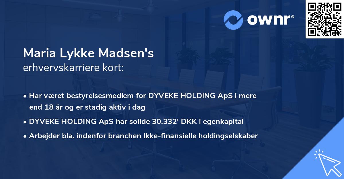 Maria Lykke Madsen's erhvervskarriere kort