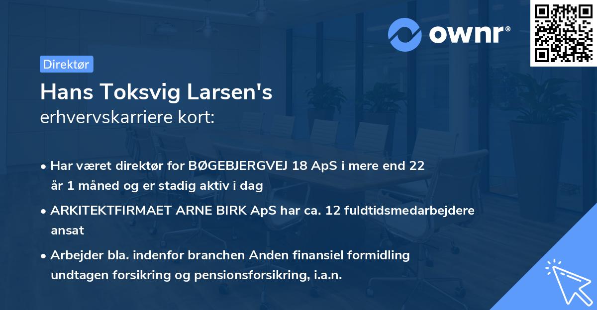 Hans Toksvig Larsen's erhvervskarriere kort