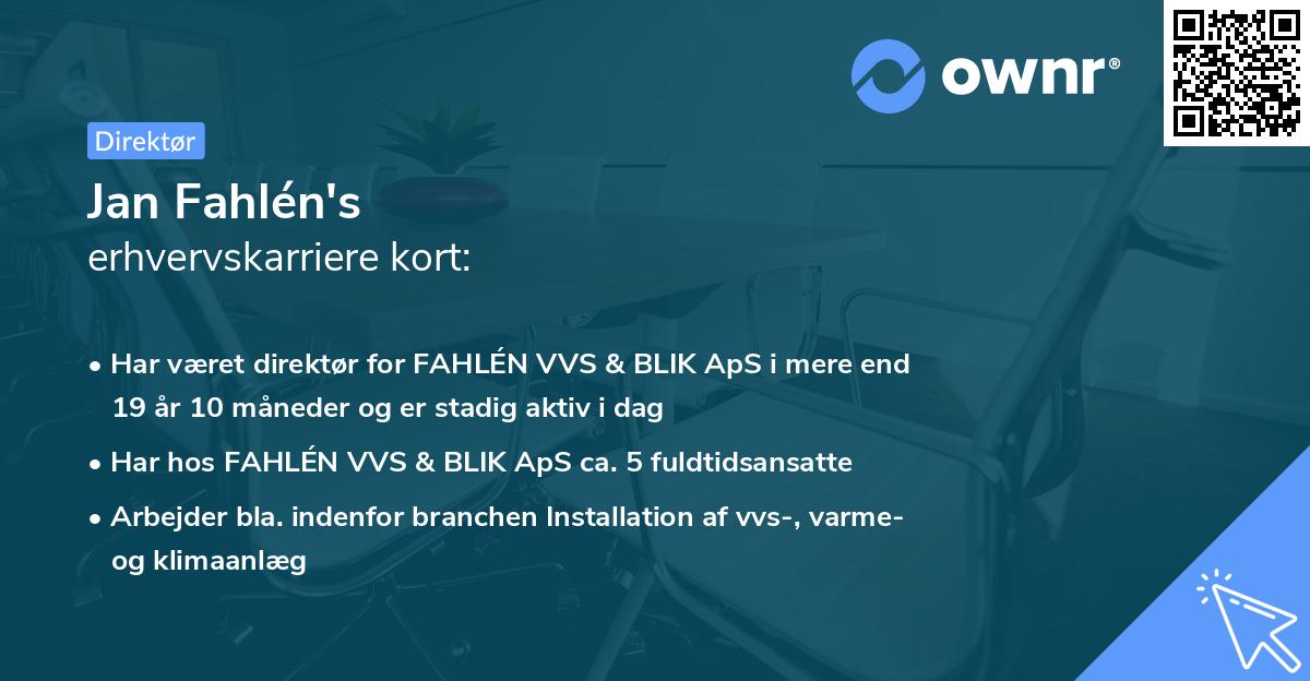 Jan Fahlén's erhvervskarriere kort