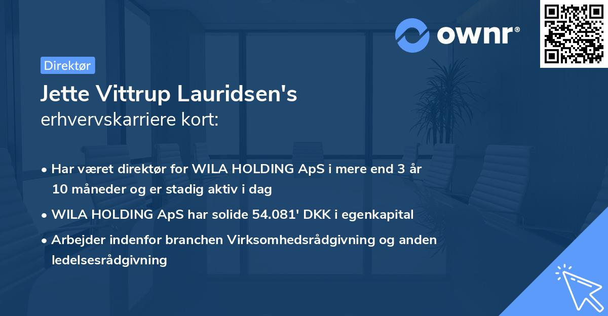 Jette Vittrup Lauridsen's erhvervskarriere kort
