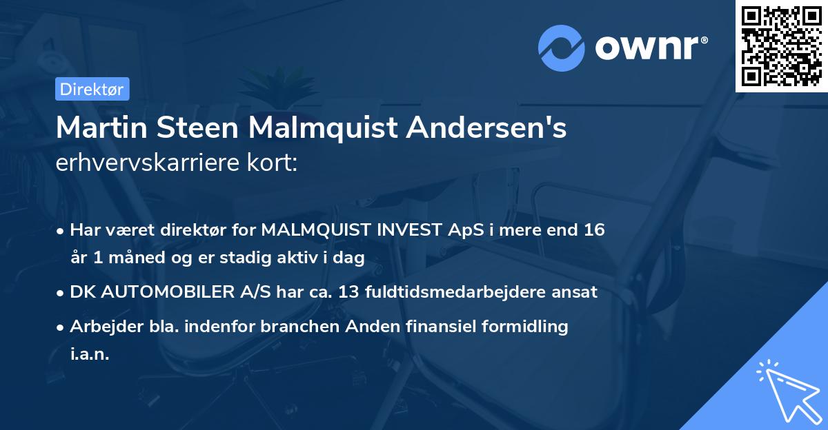 Martin Steen Malmquist Andersen's erhvervskarriere kort