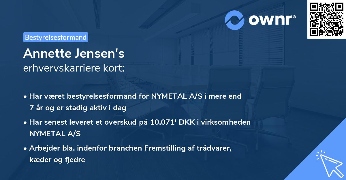 Annette Jensen's erhvervskarriere kort