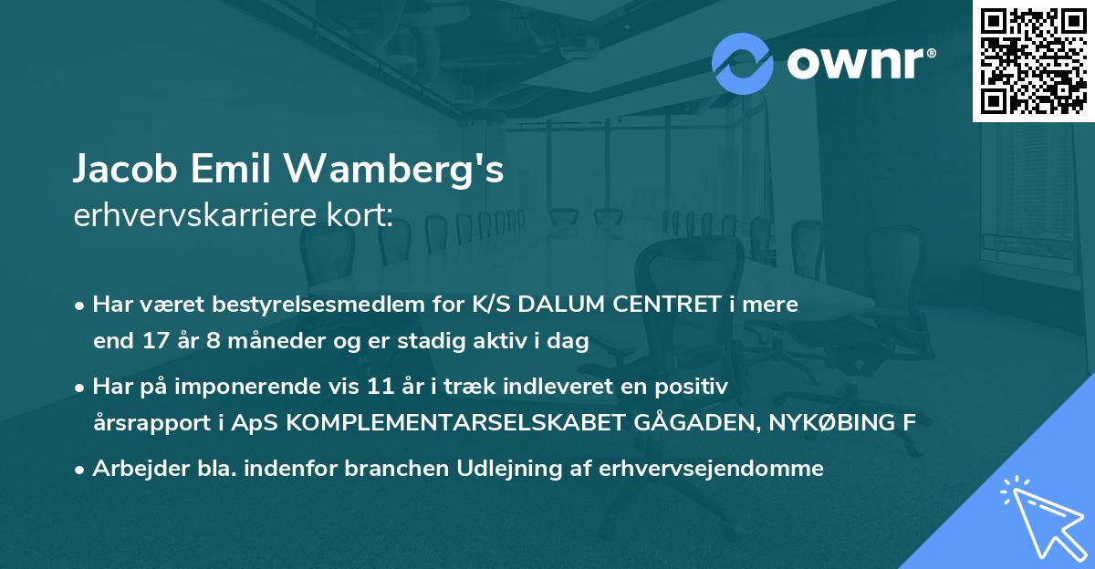 Jacob Emil Wamberg's erhvervskarriere kort