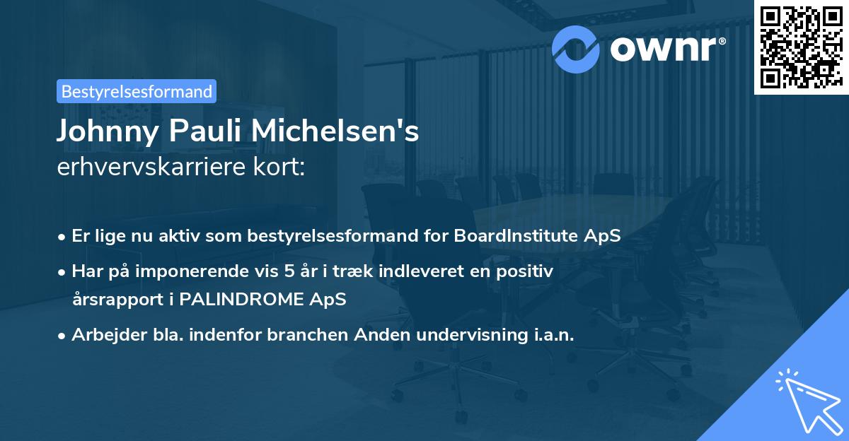 Johnny Pauli Michelsen's erhvervskarriere kort
