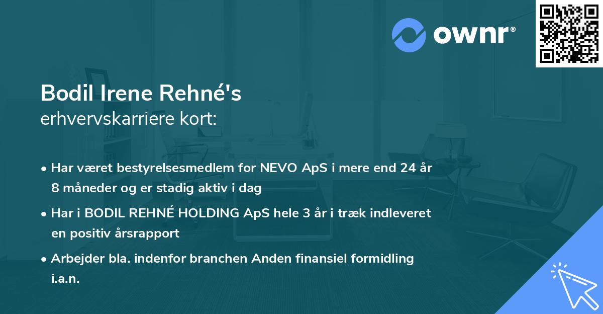 Bodil Irene Rehné's erhvervskarriere kort