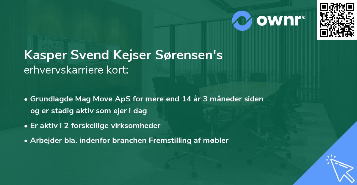 Kasper Svend Kejser Sørensen's erhvervskarriere kort