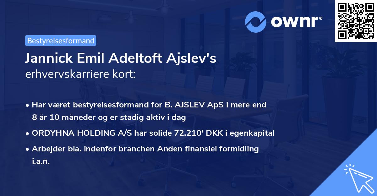 Jannick Emil Adeltoft Ajslev's erhvervskarriere kort