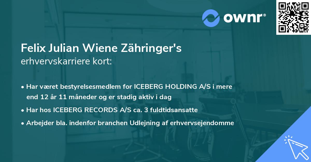 Felix Julian Wiene Zähringer's erhvervskarriere kort