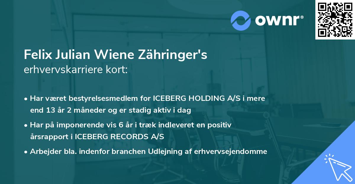 Felix Julian Wiene Zähringer's erhvervskarriere kort