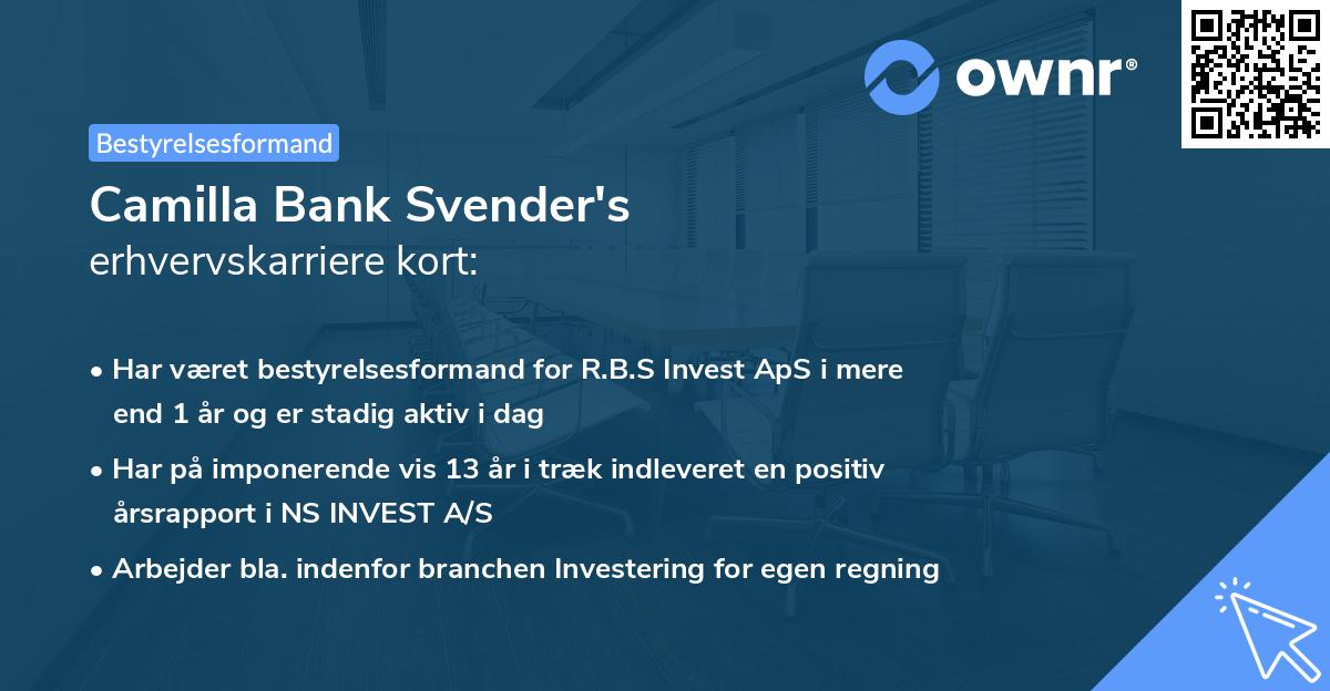 Camilla Bank Svender's erhvervskarriere kort