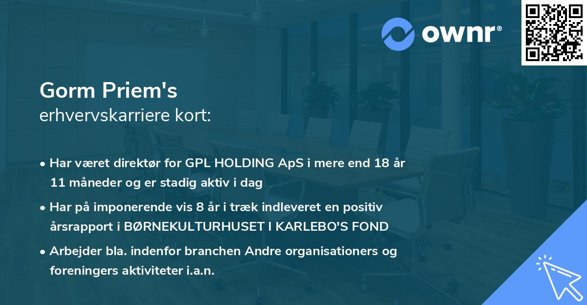Gorm Priem's erhvervskarriere kort