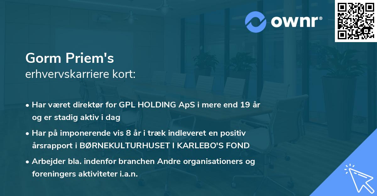 Gorm Priem's erhvervskarriere kort