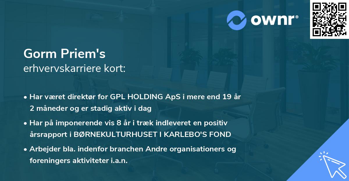 Gorm Priem's erhvervskarriere kort