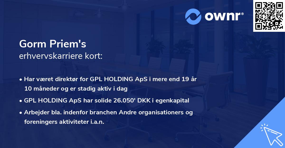 Gorm Priem's erhvervskarriere kort