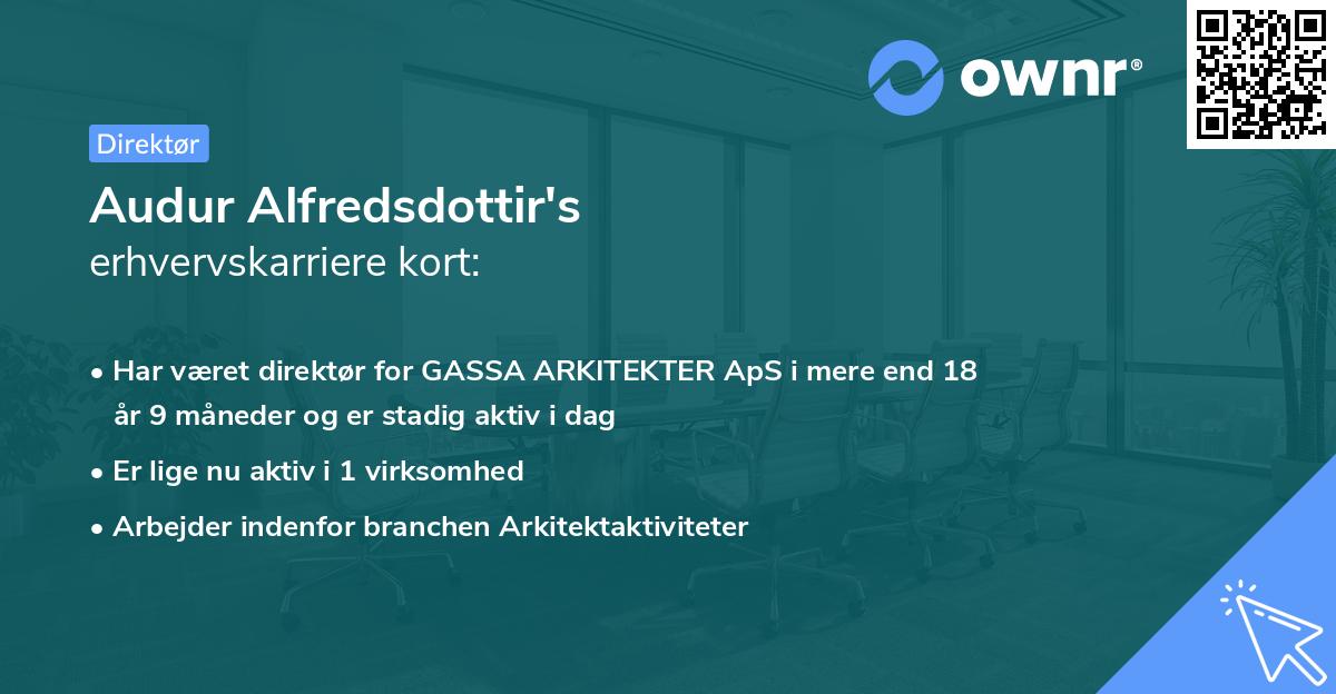 Audur Alfredsdottir's erhvervskarriere kort