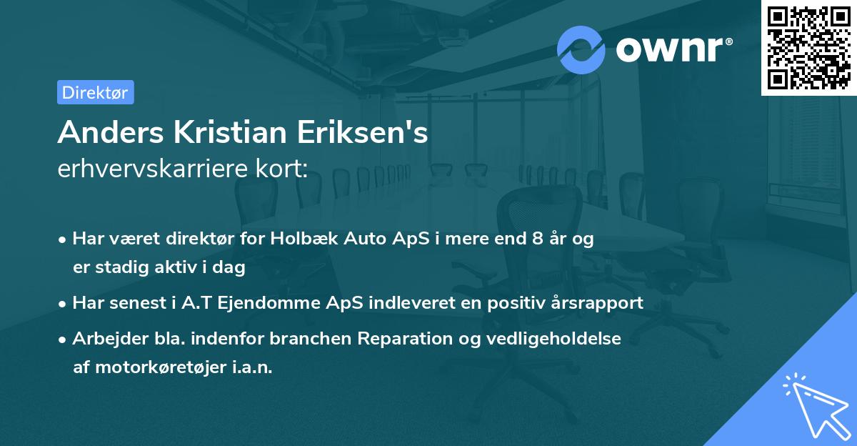 Anders Kristian Eriksen's erhvervskarriere kort