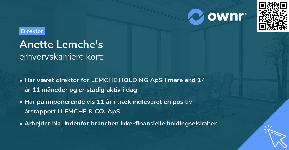 Anette Lemche's erhvervskarriere kort