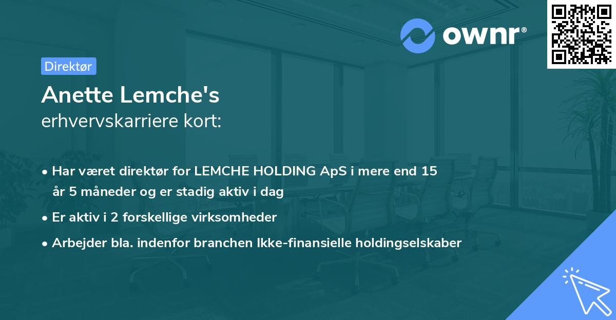 Anette Lemche's erhvervskarriere kort