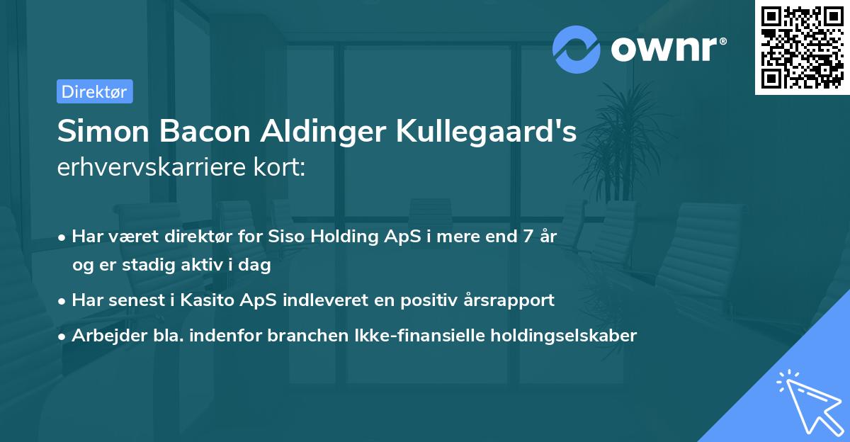 Simon Bacon Aldinger Kullegaard's erhvervskarriere kort