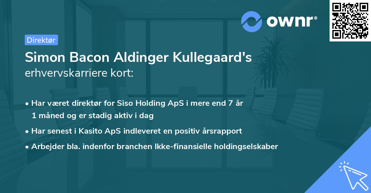 Simon Bacon Aldinger Kullegaard's erhvervskarriere kort