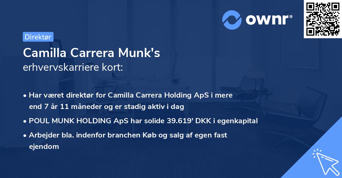 Camilla Carrera Munk's erhvervskarriere kort