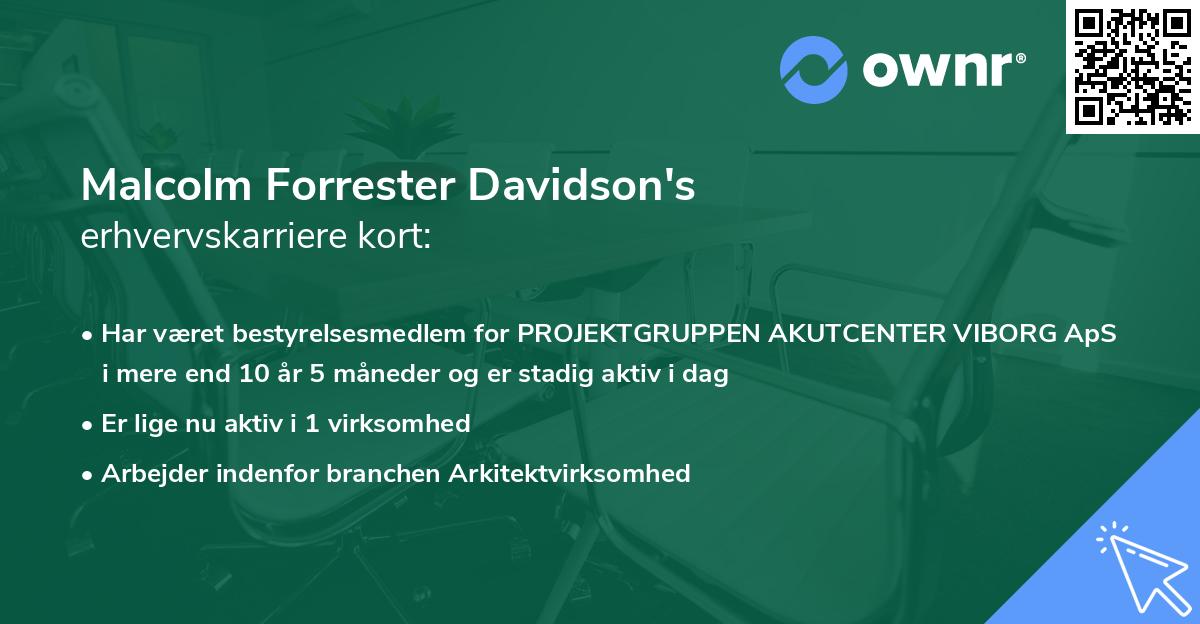 Malcolm Forrester Davidson's erhvervskarriere kort