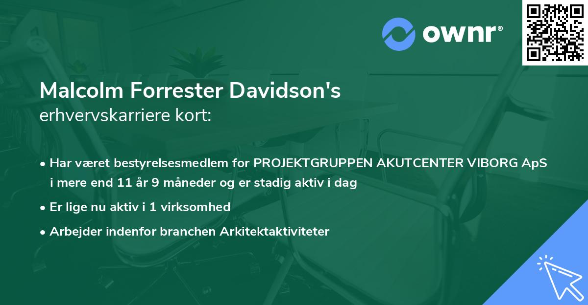 Malcolm Forrester Davidson's erhvervskarriere kort