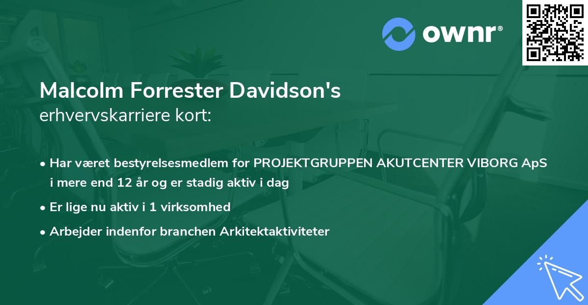 Malcolm Forrester Davidson's erhvervskarriere kort