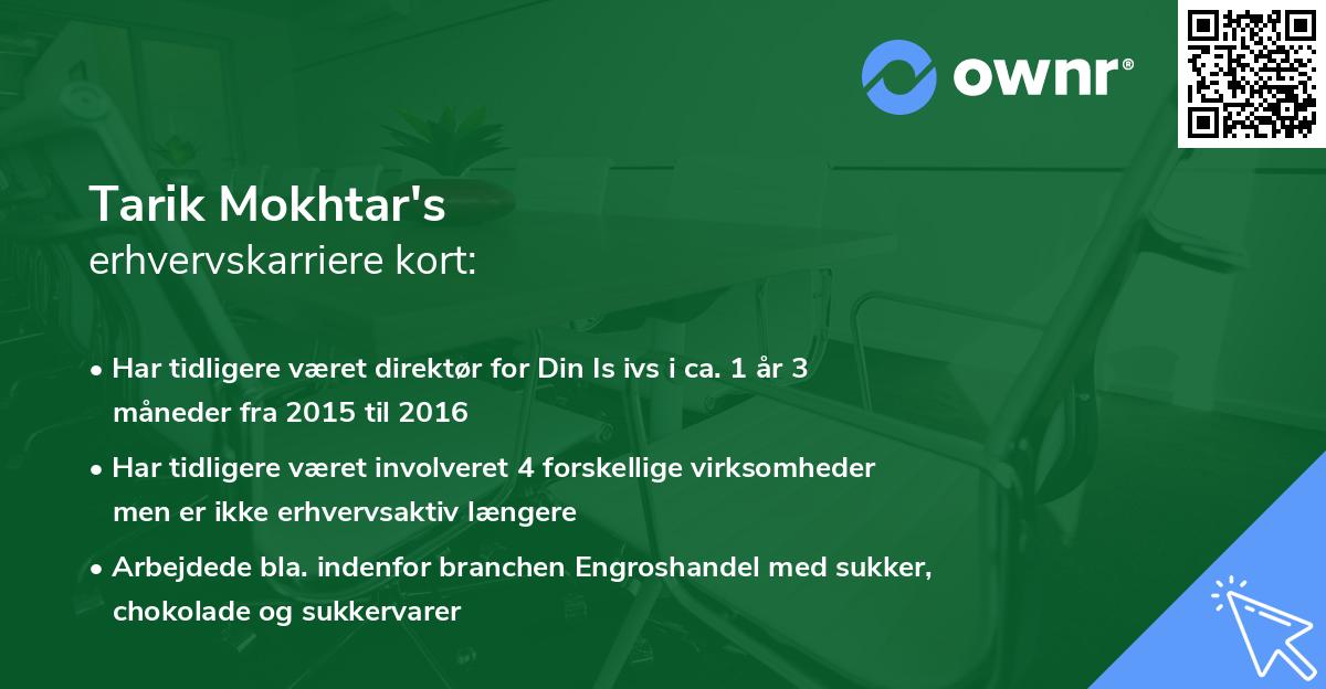 Tarik Mokhtar's erhvervskarriere kort