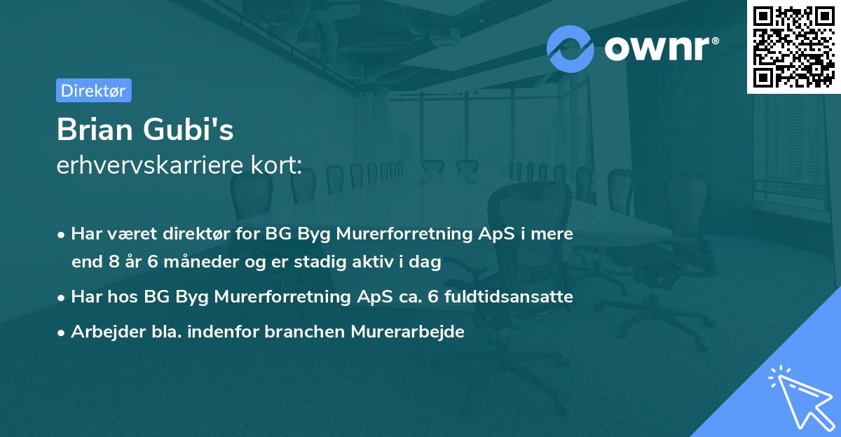 Brian Gubi's erhvervskarriere kort