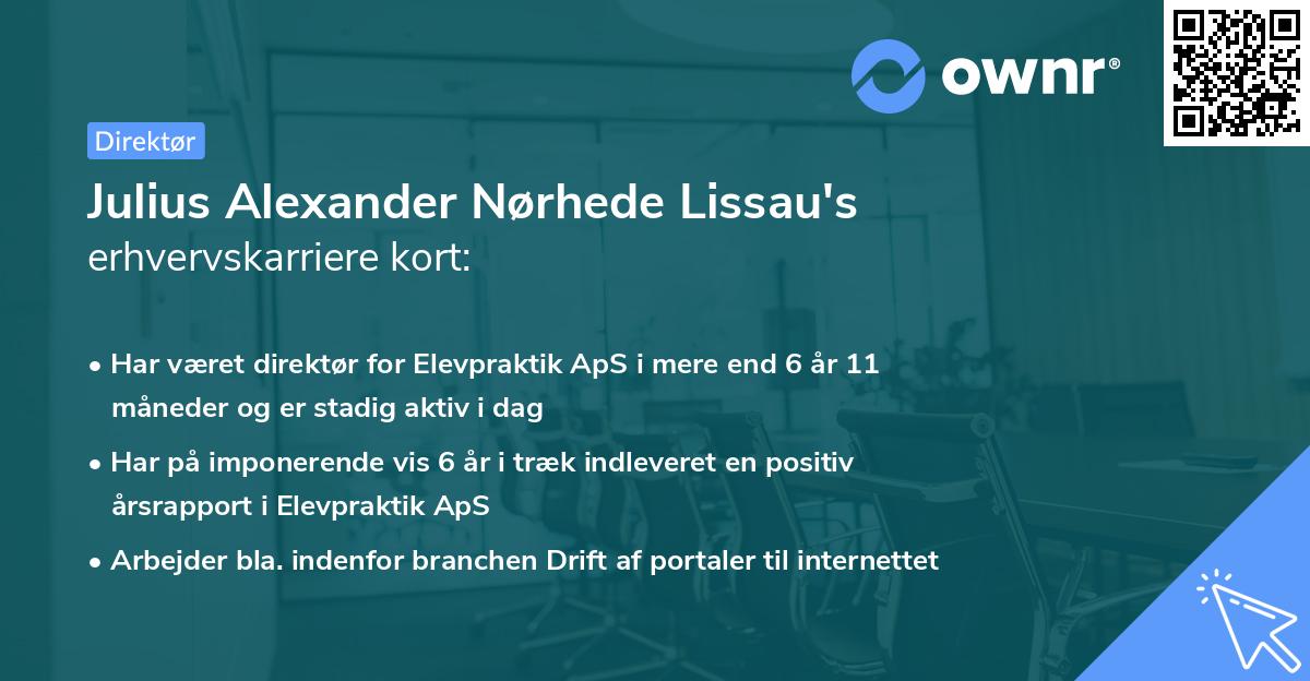 Julius Alexander Nørhede Lissau's erhvervskarriere kort