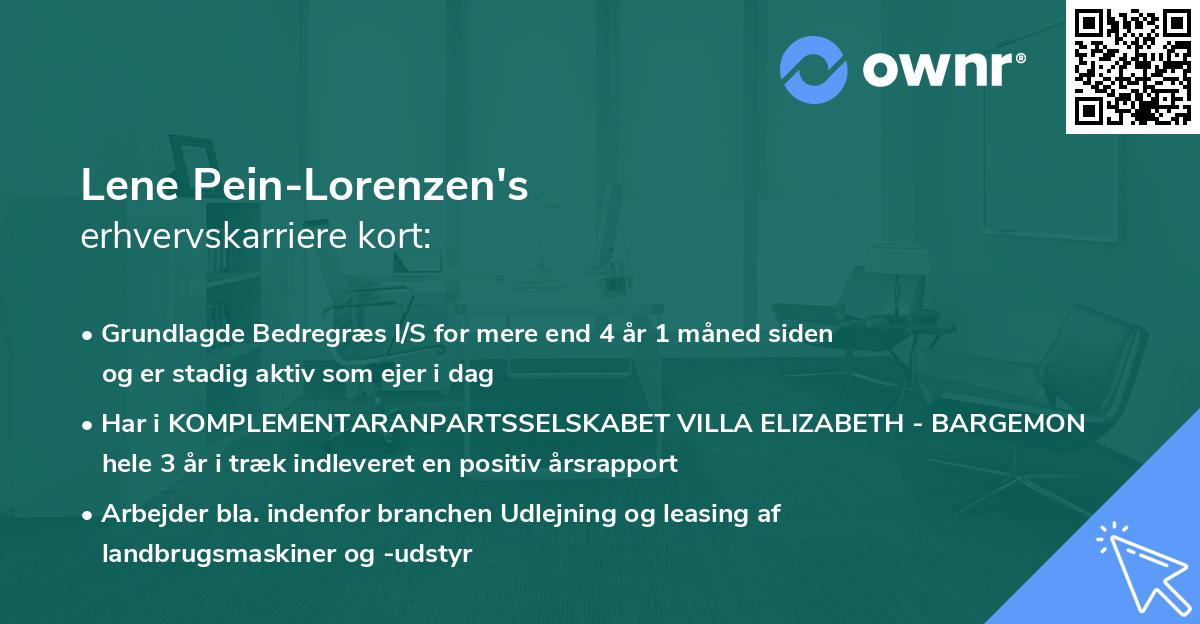 Lene Pein-Lorenzen's erhvervskarriere kort