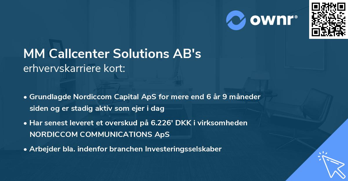 MM Callcenter Solutions AB's erhvervskarriere kort