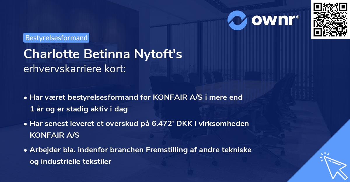 Charlotte Betinna Nytoft's erhvervskarriere kort