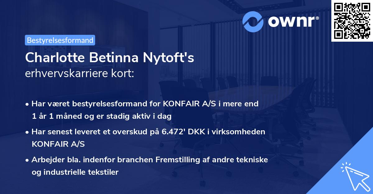 Charlotte Betinna Nytoft's erhvervskarriere kort