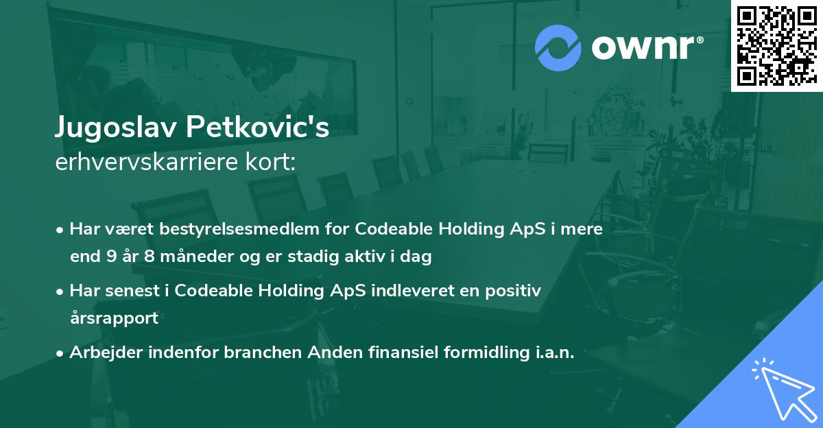 Jugoslav Petkovic's erhvervskarriere kort