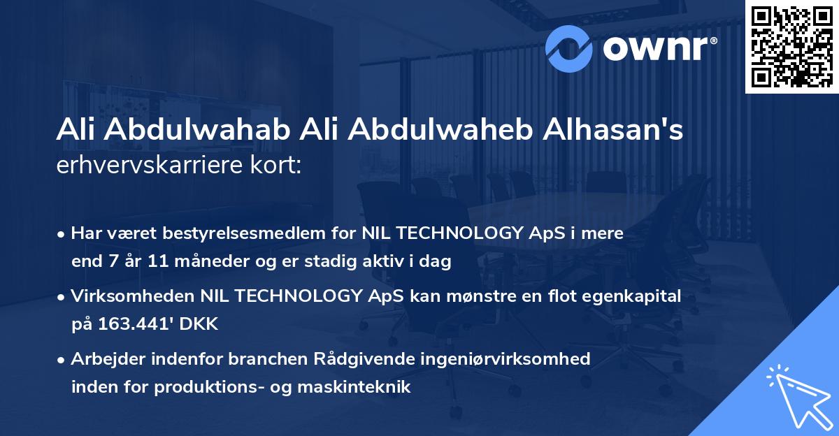 Ali Abdulwahab Ali Abdulwaheb Alhasan's erhvervskarriere kort