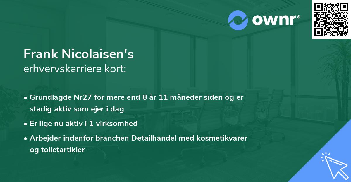 Frank Nicolaisen's erhvervskarriere kort