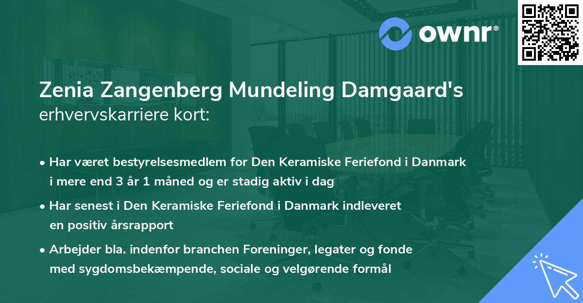 Zenia Zangenberg Mundeling Damgaard's erhvervskarriere kort