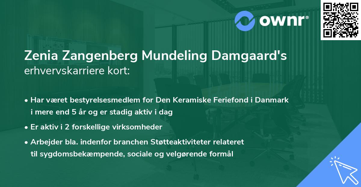 Zenia Zangenberg Mundeling Damgaard's erhvervskarriere kort