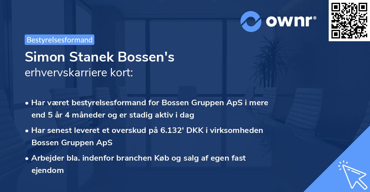 Simon Stanek Bossen's erhvervskarriere kort