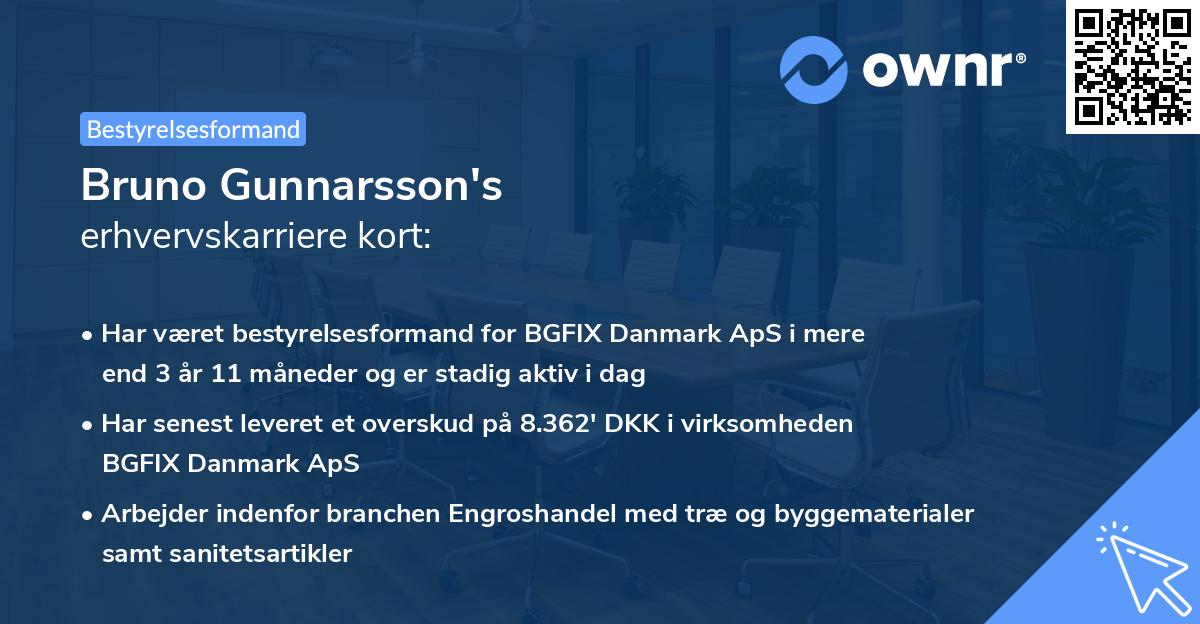 Bruno Gunnarsson's erhvervskarriere kort