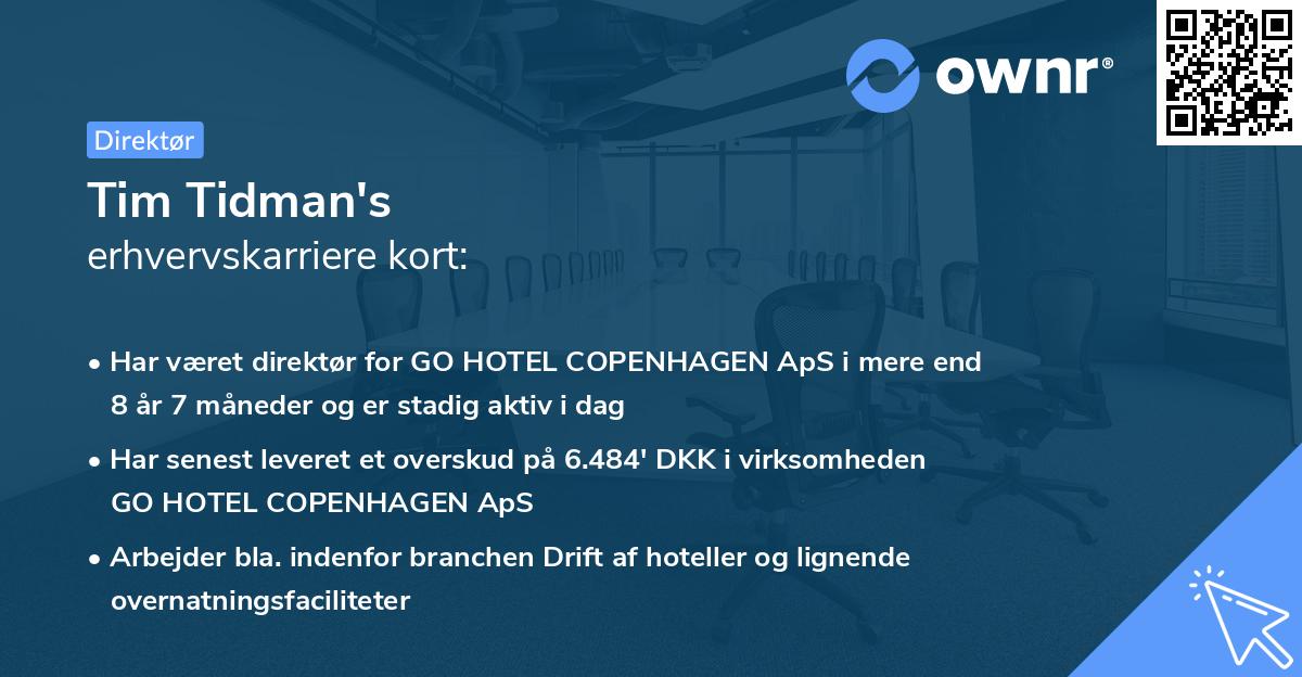 Tim Tidman's erhvervskarriere kort