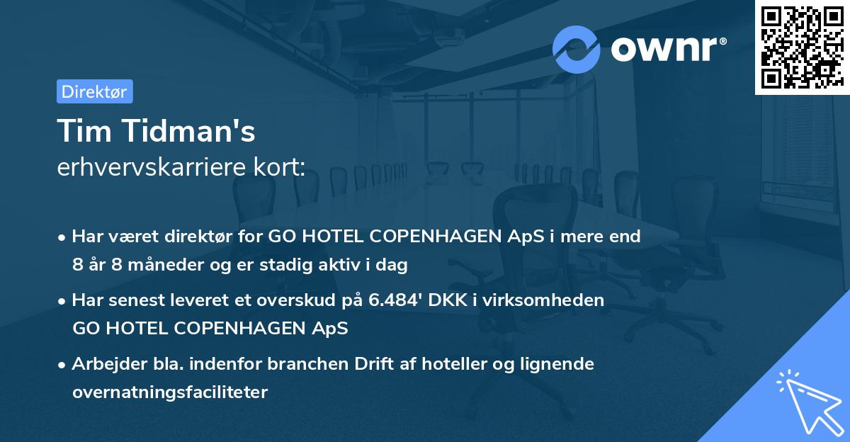 Tim Tidman's erhvervskarriere kort