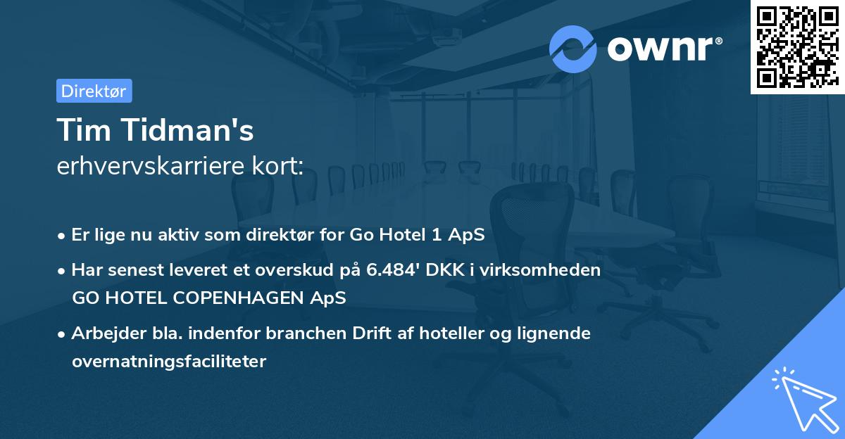 Tim Tidman's erhvervskarriere kort