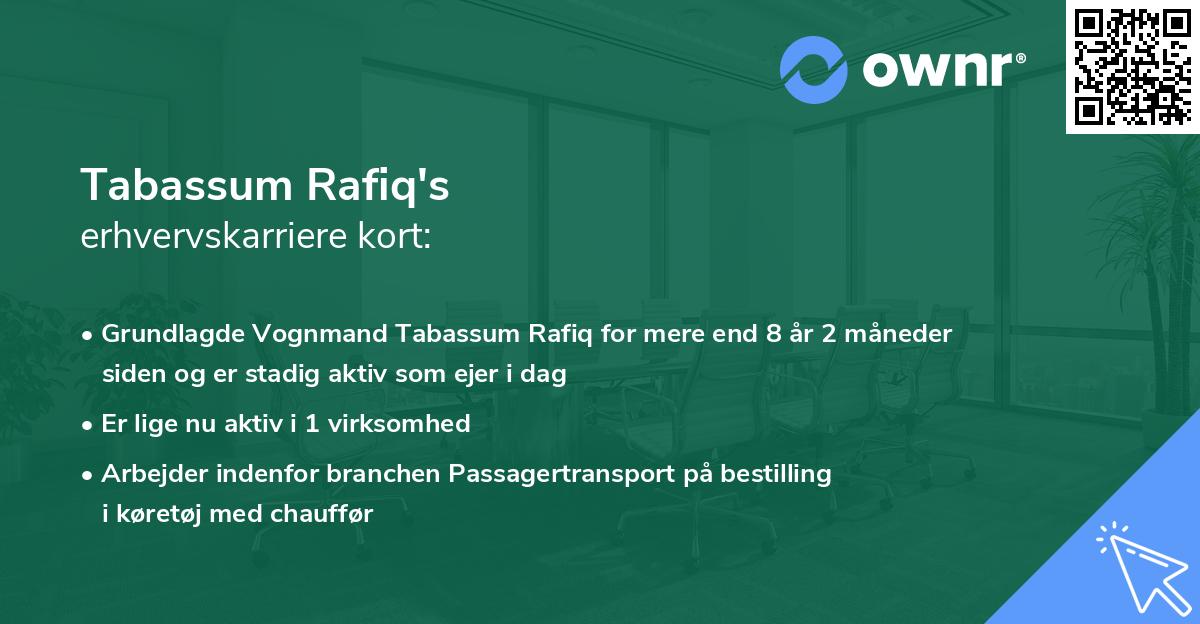 Tabassum Rafiq's erhvervskarriere kort