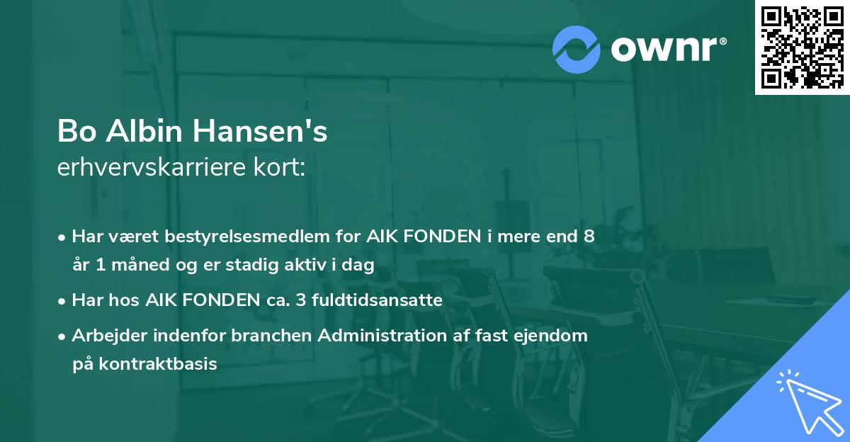 Bo Albin Hansen's erhvervskarriere kort